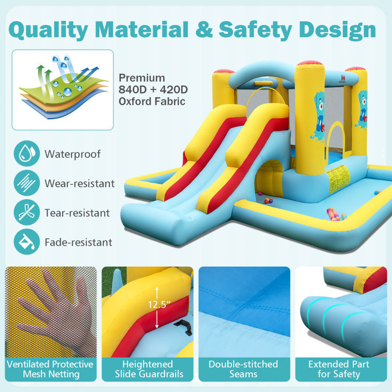 Inflatable Bounce House 7-In-1 Bouncy Castle with Slide and Tunnel without Blower
