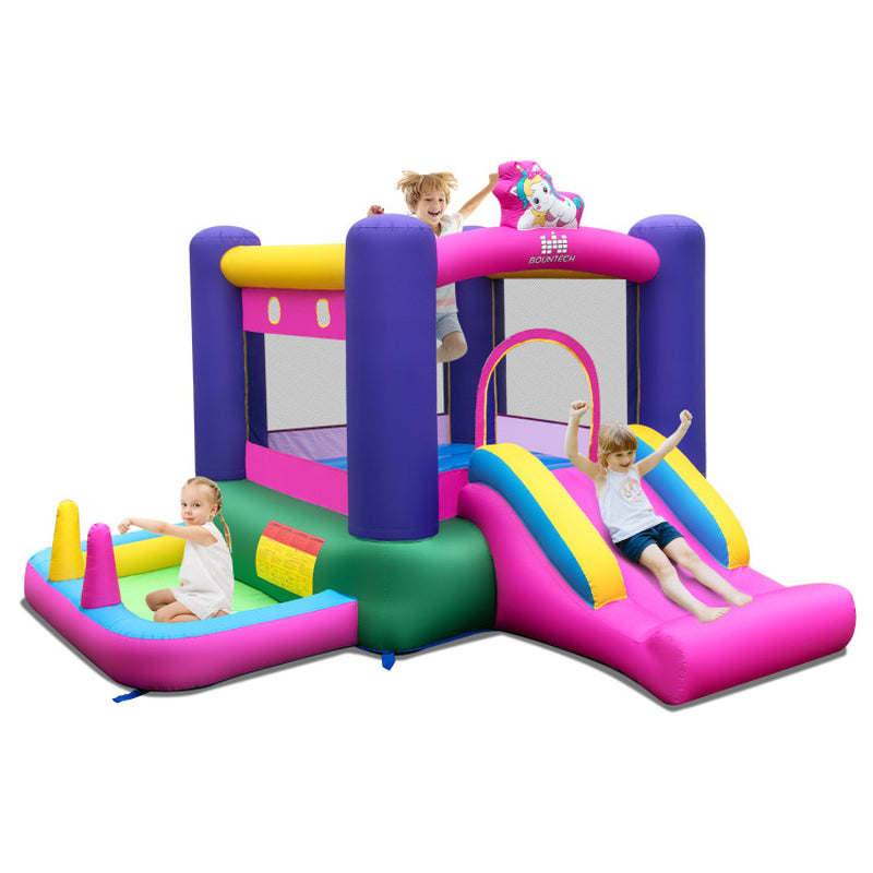 6-In-1 Bouncy Castle Inflatable Bounce House with Slide and Ball Pit with 480W Blower