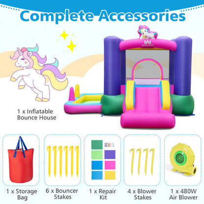 6-In-1 Bouncy Castle Inflatable Bounce House with Slide and Ball Pit with 480W Blower