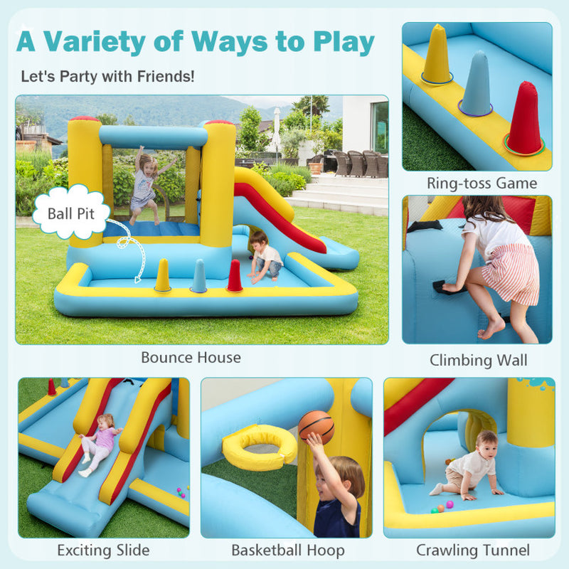 Inflatable Bounce House 7-In-1 Bouncy Castle with Slide and Tunnel without Blower