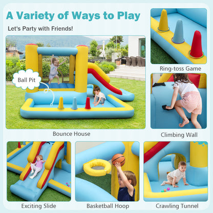Inflatable Bounce House 7-In-1 Bouncy Castle with Slide and Tunnel without Blower