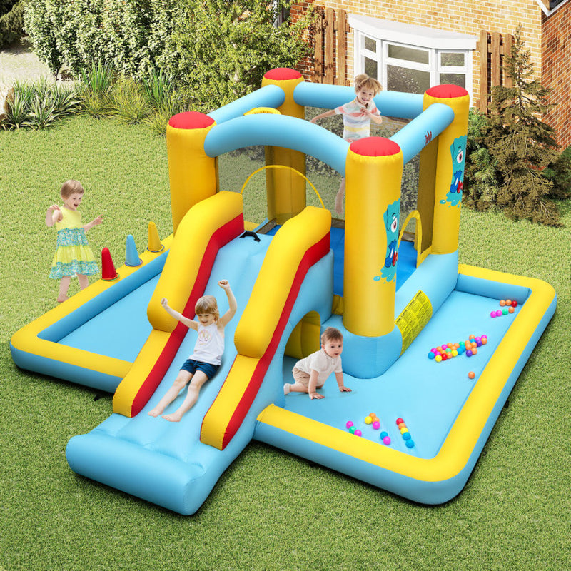 Inflatable Bounce House 7-In-1 Bouncy Castle with Slide and Tunnel without Blower