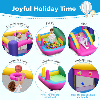 6-In-1 Bouncy Castle Inflatable Bounce House with Slide and Ball Pit with 480W Blower