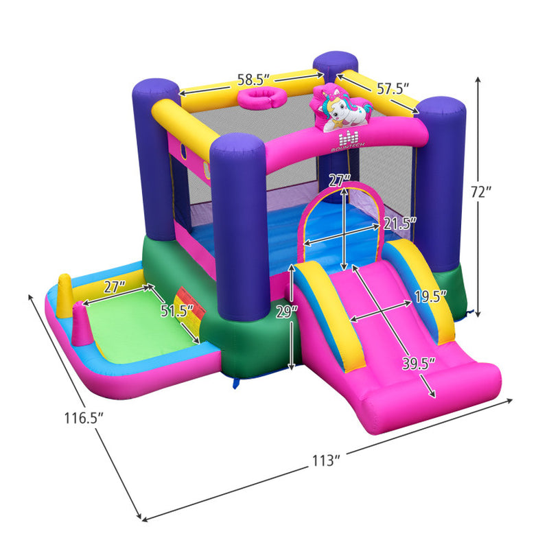 6-In-1 Bouncy Castle Inflatable Bounce House with Slide and Ball Pit with 480W Blower