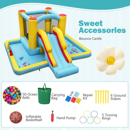 Inflatable Bounce House 7-In-1 Bouncy Castle with Slide and Tunnel without Blower