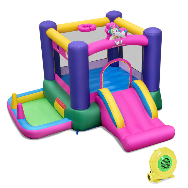 6-In-1 Bouncy Castle Inflatable Bounce House with Slide and Ball Pit with 480W Blower